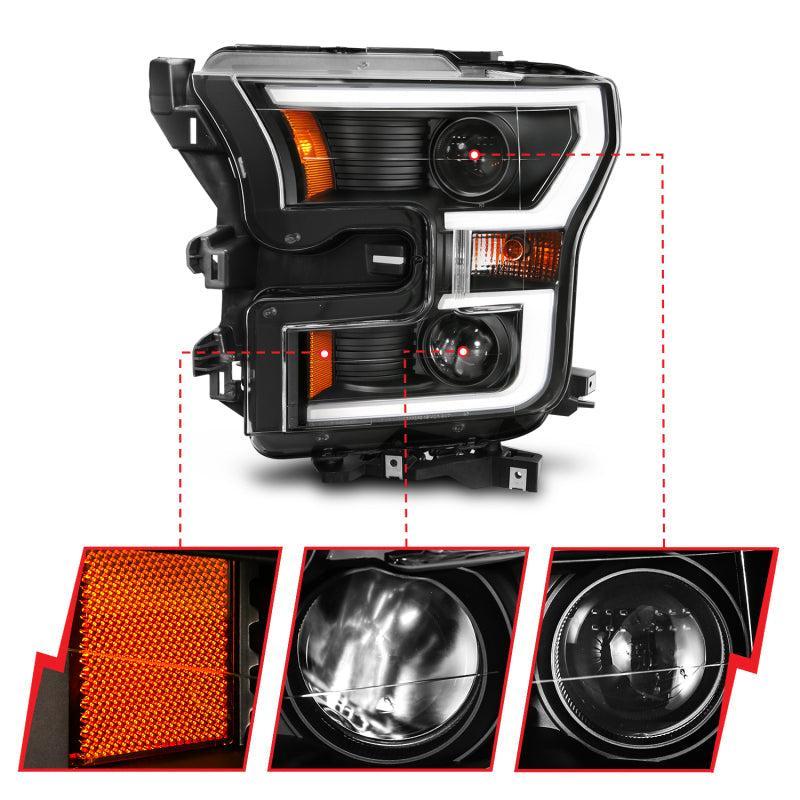 ANZO 2015-2017 Ford F-150 Projector Headlights w/ Plank Style Switchback Black w/ Amber ANZO Headlights AXOPROS