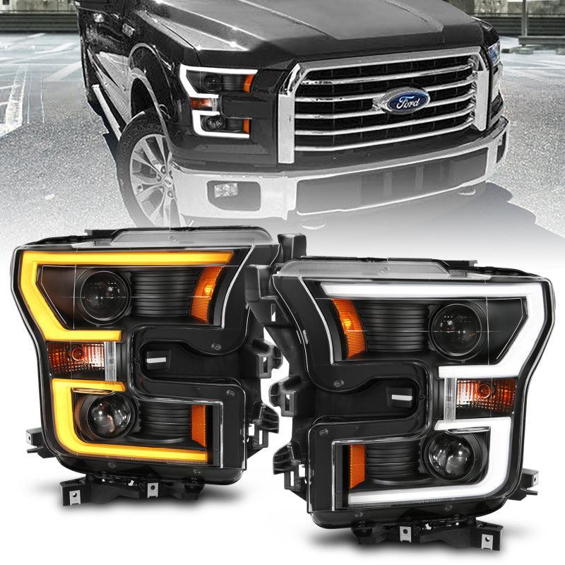 ANZO 2015-2017 Ford F-150 Projector Headlights w/ Plank Style Switchback Black w/ Amber ANZO Headlights AXOPROS