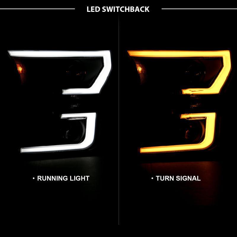 ANZO 2015-2017 Ford F-150 Projector Headlights w/ Plank Style Switchback Black w/ Amber ANZO Headlights AXOPROS