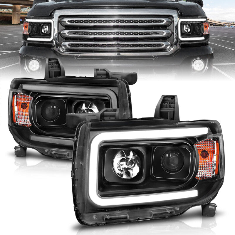 ANZO 2015+ GMC Canyon Projector Headlights w/ Plank Style Design Black w/ Amber ANZO Headlights AXOPROS