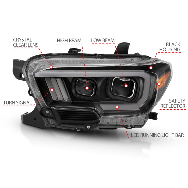 ANZO 2016-2017 Toyota Tacoma Projector Headlights w/ Plank Style Design Black/Amber w/ DRL ANZO Headlights AXOPROS