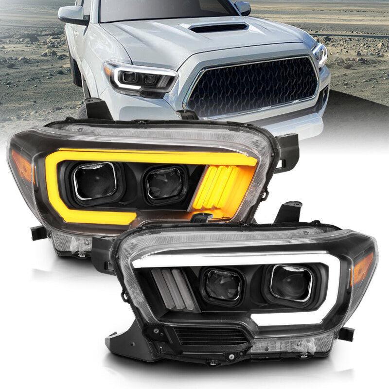 ANZO 2016-2017 Toyota Tacoma Projector Headlights w/ Plank Style Switchback Black w/ Amber ANZO Headlights AXOPROS