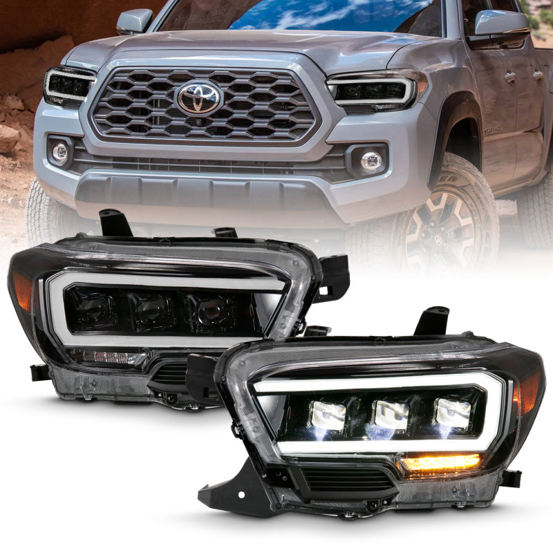 ANZO 2016-2018 Toyota Tacoma LED Projector Headlights Plank Style Black w/ Amber ANZO Headlights AXOPROS
