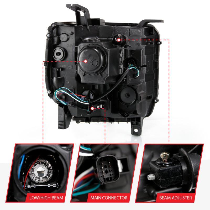 ANZO 2016-2019 Gmc Sierra 1500 Projector Headlight Plank Style Black w/ Sequential Amber Signal ANZO Headlights AXOPROS