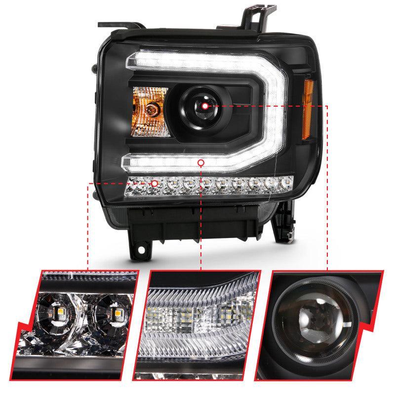 ANZO 2016-2019 Gmc Sierra 1500 Projector Headlight Plank Style Black w/ Sequential Amber Signal ANZO Headlights AXOPROS