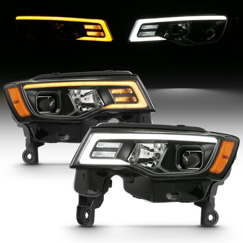 ANZO 2017-2018 Jeep Grand Cherokee Projector Headlights w/ Plank Style Switchback - Black w/ Amber ANZO Headlights AXOPROS