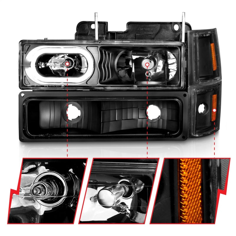 ANZO 88-98 Chevrolet C1500 Crystal Headlights Black Housing w/ Signal and Side Marker Lights ANZO Headlights AXOPROS