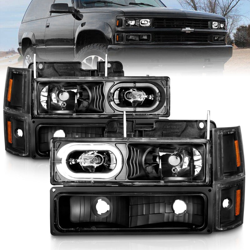 ANZO 88-98 Chevrolet C1500 Crystal Headlights Black Housing w/ Signal and Side Marker Lights ANZO Headlights AXOPROS