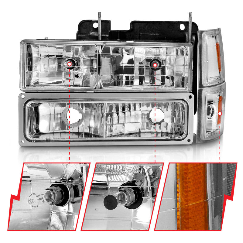 ANZO 88-98 Chevrolet C1500 Crystal Headlights Chrome w/ Signal and Side Marker Lights ANZO Headlights AXOPROS