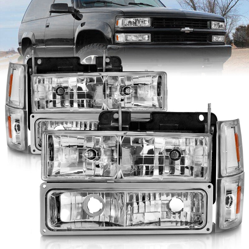ANZO 88-98 Chevrolet C1500 Crystal Headlights Chrome w/ Signal and Side Marker Lights ANZO Headlights AXOPROS