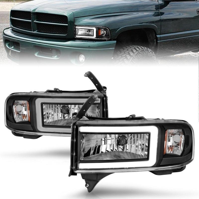 ANZO 94-02 Dodge RAM Crystal Headlight - w/ Light Bar Black Housing ANZO Headlights AXOPROS