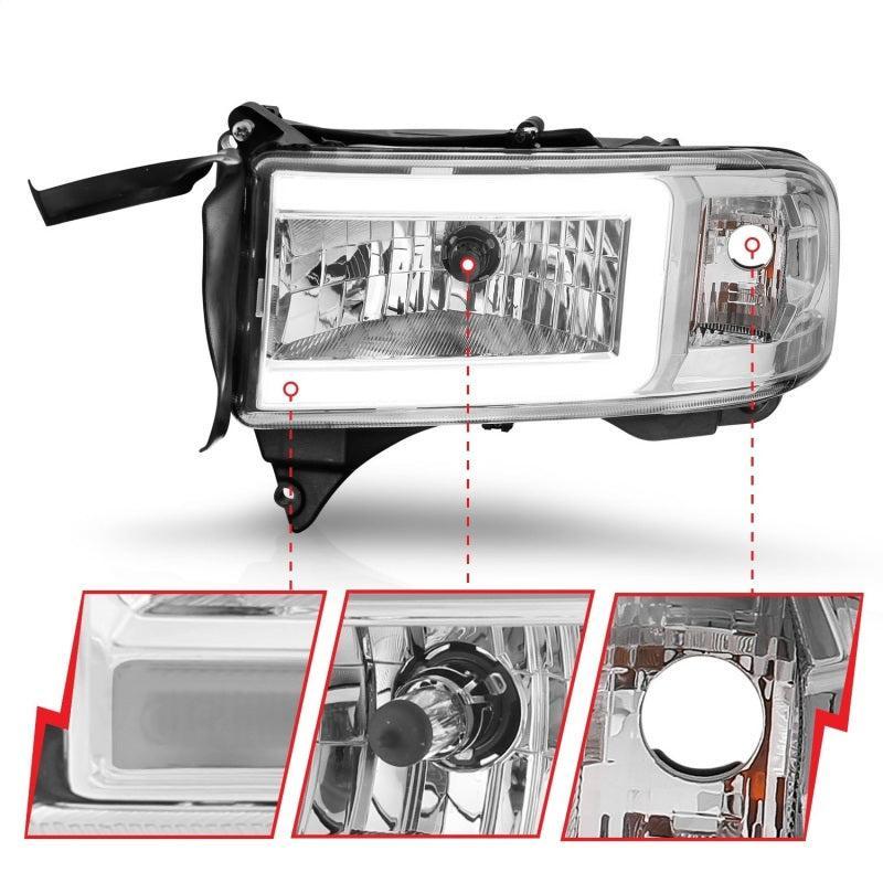 ANZO 94-02 Dodge RAM Crystal Headlight - w/ Light Bar Chrome Housing ANZO Headlights AXOPROS