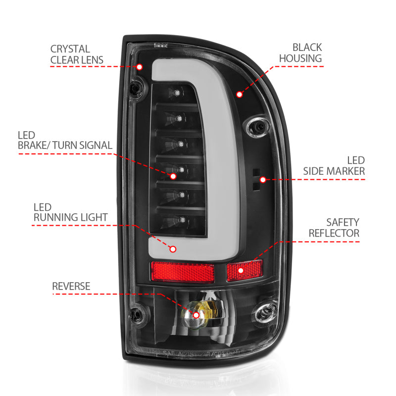 ANZO 95-00 Toyota Tacoma LED Taillights Black Housing Clear Lens (Pair) ANZO Tail Lights AXOPROS