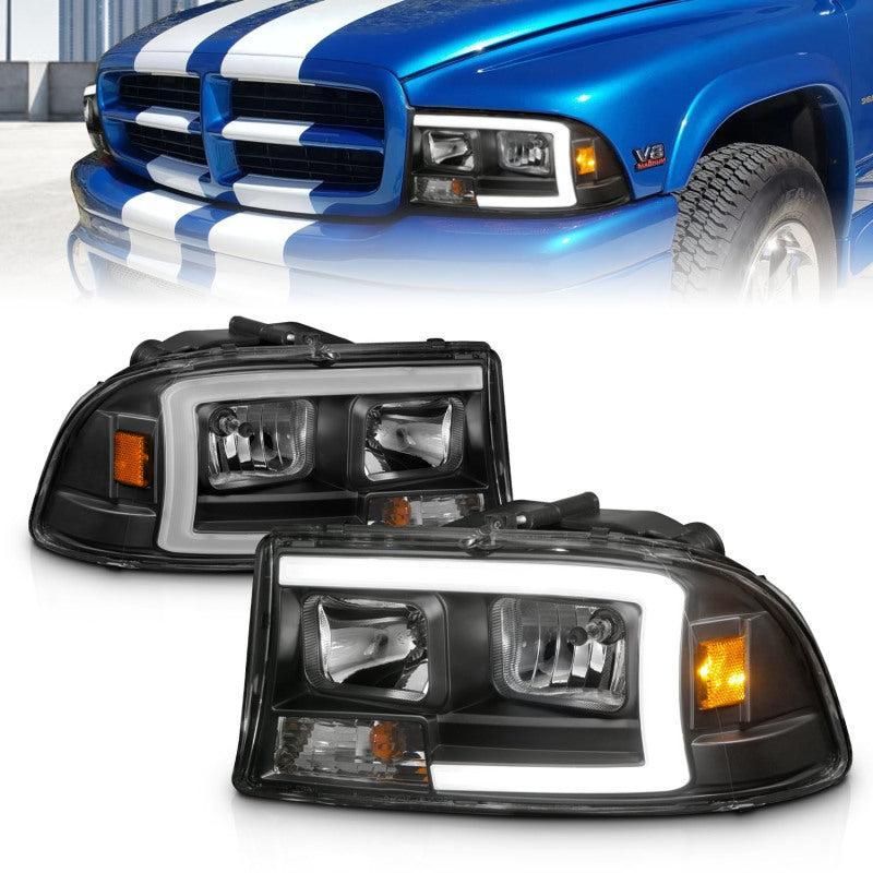 ANZO 97-04 Dodge Dakota/Durango Crystal headlight Set w/ Light Bar Black Housing ANZO Headlights AXOPROS