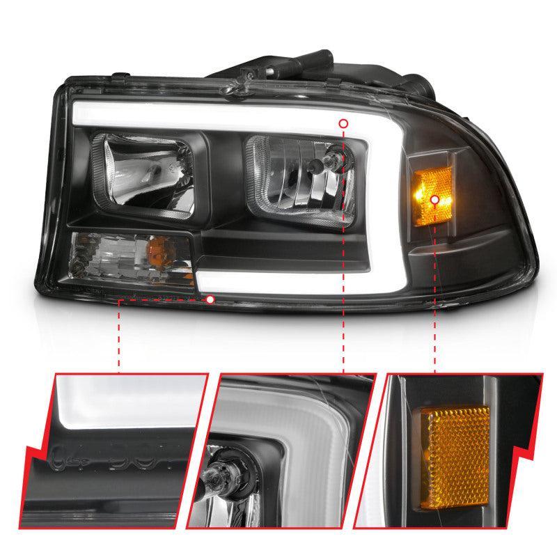 ANZO 97-04 Dodge Dakota/Durango Crystal headlight Set w/ Light Bar Black Housing ANZO Headlights AXOPROS