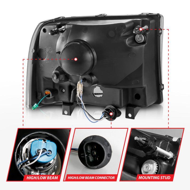 ANZO 99-04 Ford F250/F350/F450/Excursion (excl. 99) Crystal Headlights - w/ Light Bar Black Housing ANZO Headlights AXOPROS