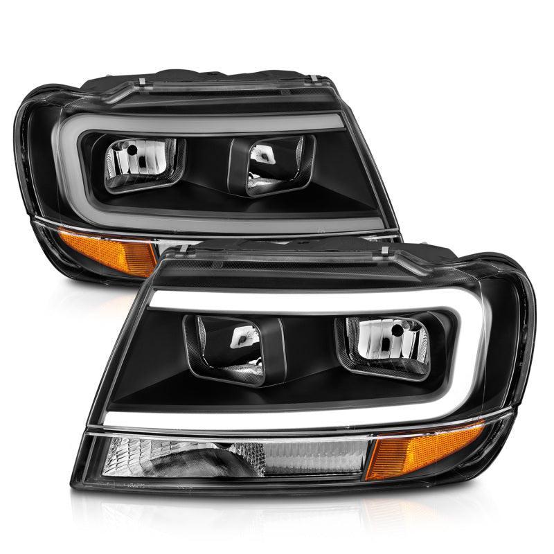 ANZO 99-04 Jeep Grand Cherokee Crystal Headlights - w/ Light Bar Black Housing ANZO Headlights AXOPROS