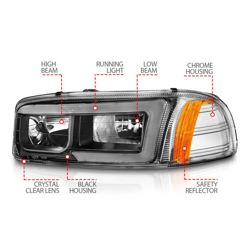Anzo 99-17 GMC Sierra/Denali Headlights Black Amber (w/C Light Bars) ANZO Headlights AXOPROS