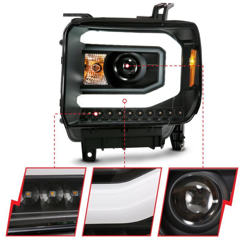 ANZO GMC SIERRA 1500 14-15 2500H/15-19 Projector Headlight Plank Style Black w/ Switchback (Halogen) ANZO Headlights AXOPROS