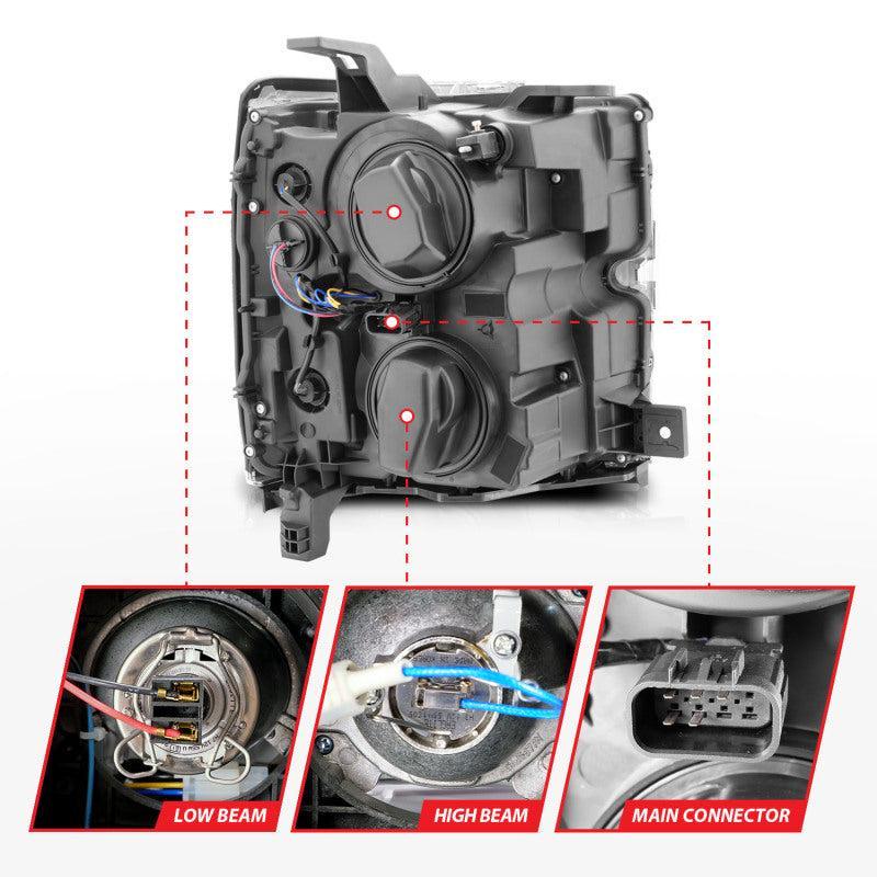 ANZO Projector Headlights 15-17 Chevrolet Silverado 2500HD / 3500HD Chrome w/ Chrome Rim ANZO Headlights AXOPROS