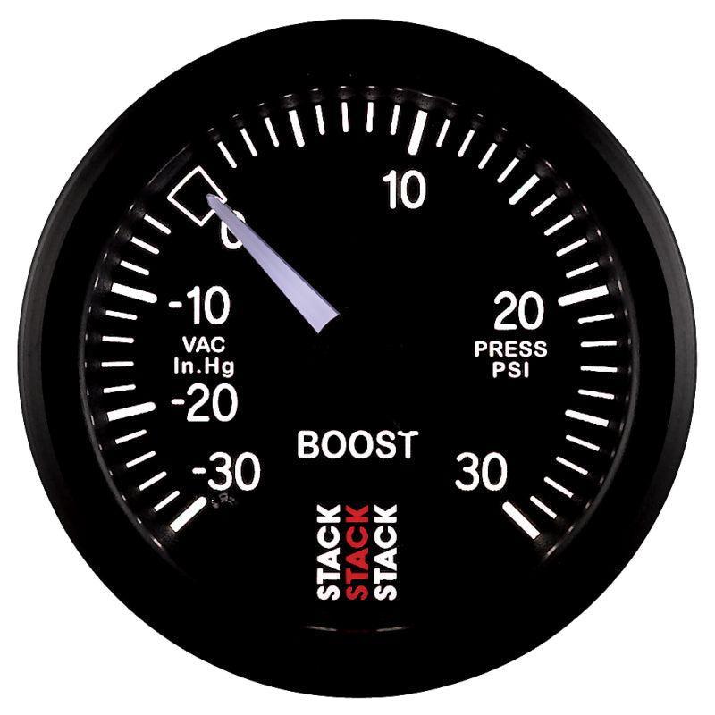 Autometer 52mm Stack Instruments -30INHG to +30PSI Mechanical Boost Gauge - Black AutoMeter Gauges AXOPROS