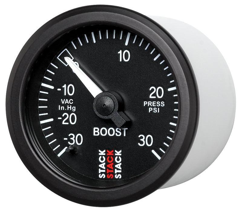 Autometer 52mm Stack Instruments -30INHG to +30PSI Mechanical Boost Gauge - Black AutoMeter Gauges AXOPROS