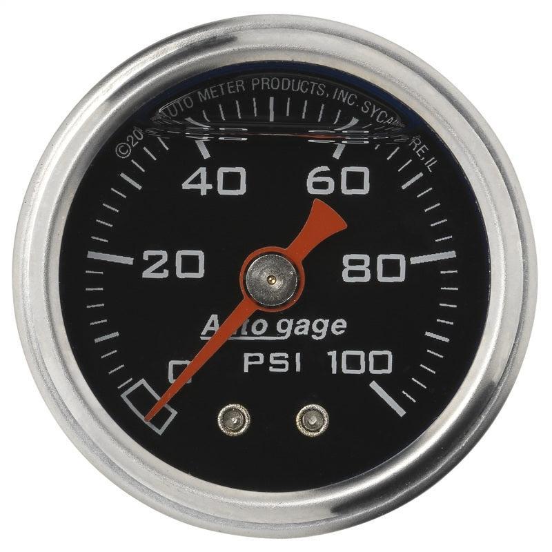 Autometer AutoGage 1.5in Liquid Filled Mechanical 0-100 PSI Fuel Pressure Gauge AutoMeter Gauges AXOPROS