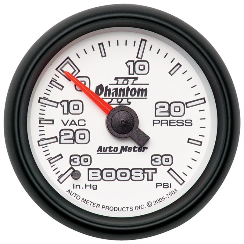 Autometer Phantom II 52.4mm Mechanical Vacuum / Boost Gauge 30 In. HG/30 PSI AutoMeter Gauges AXOPROS