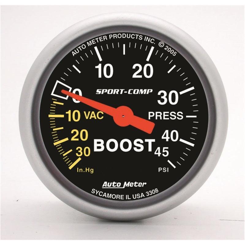 Autometer Sport-Comp 52mm 45 PSI Mechanical Boost Gauge AutoMeter Gauges AXOPROS