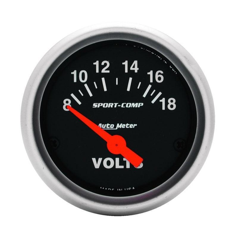 Autometer Sport-Comp 52mm 8-18 Volt Electronic Voltmeter Gauge AutoMeter Gauges AXOPROS
