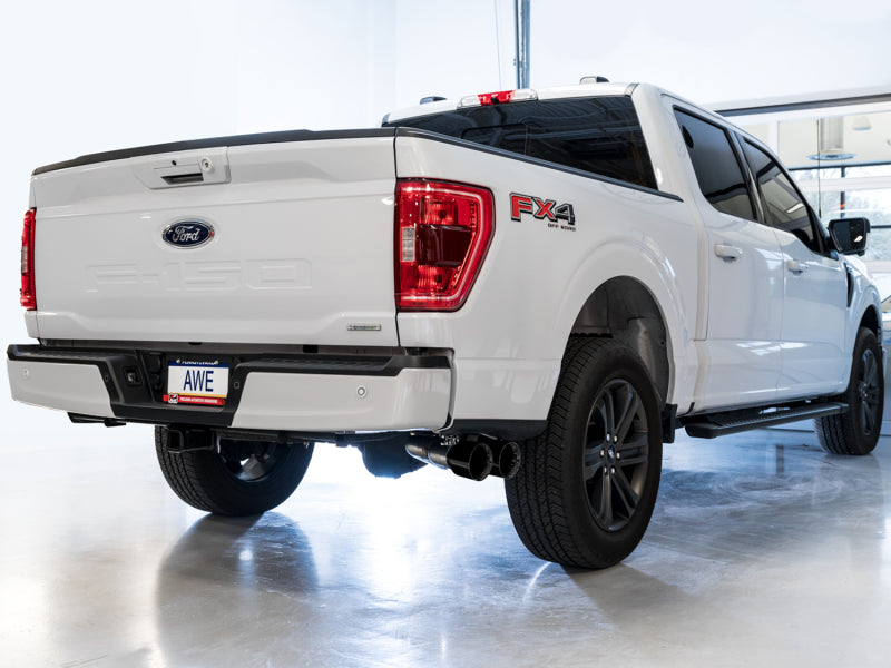 AWE 0FG 21+ Ford F150 Dual Side Exit Cat-Back Exhaust - 4.5in Diamond Black Tips AWE Tuning Catback AXOPROS