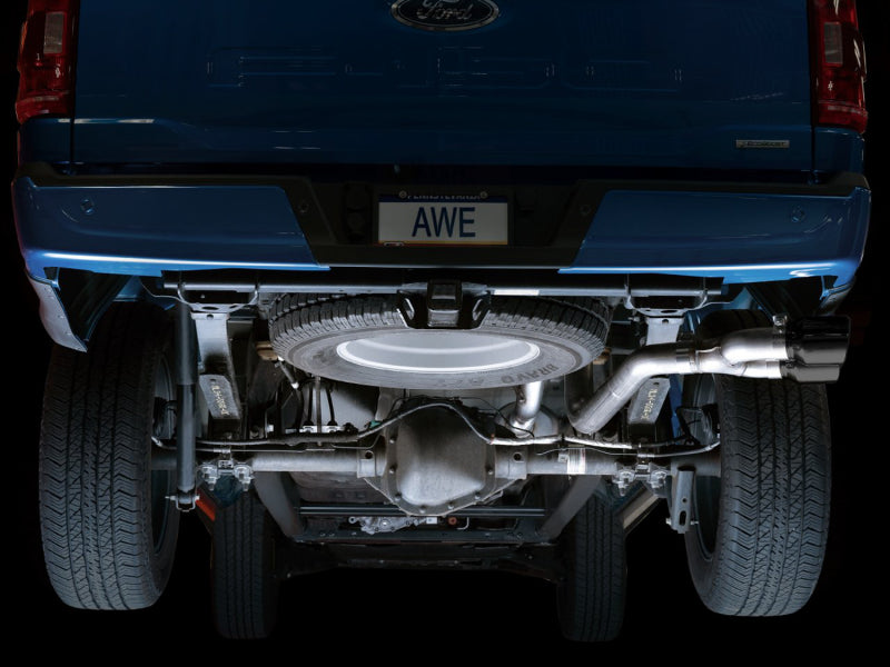 AWE 0FG 21+ Ford F150 Dual Side Exit Cat-Back Exhaust - 4.5in Diamond Black Tips AWE Tuning Catback AXOPROS