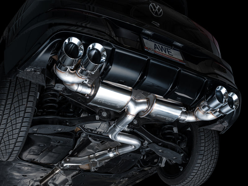 AWE MK8 Volkswagen Golf R 3in Touring Edition Quad Exhaust - Chrome Silver Tips AWE Tuning Catback AXOPROS
