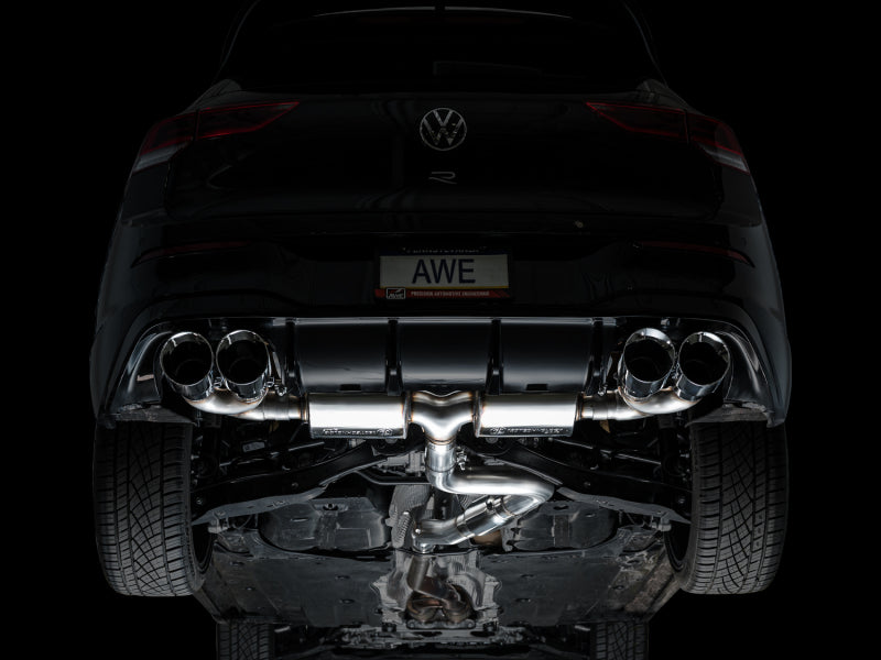 AWE MK8 Volkswagen Golf R 3in Touring Edition Quad Exhaust - Chrome Silver Tips AWE Tuning Catback AXOPROS