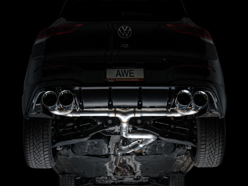 AWE MK8 Volkswagen Golf R 3in Track Edition Quad Exhaust - Chrome Silver Tips AWE Tuning Catback AXOPROS