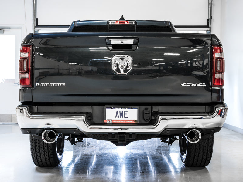 AWE Tuning 19-21 RAM 1500 5.7L (w/Cutouts) 0FG Dual Rear Exit Cat-Back Exhaust - Chrome Silver Tips AWE Tuning Catback AXOPROS