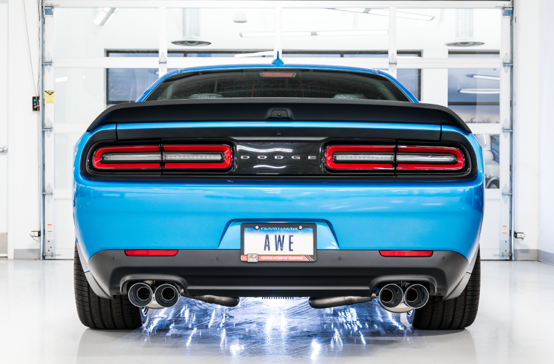 AWE Tuning 2015+ Dodge Challenger 6.4L/6.2L Non-Resonated Touring Edition Exhaust - Quad Silver Tips AWE Tuning Catback AXOPROS