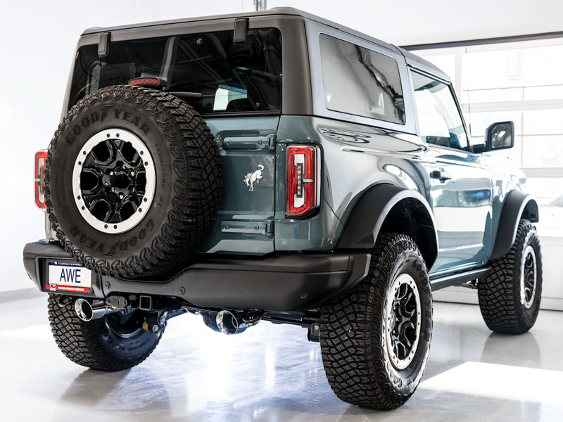 AWE Tuning 2021+ Ford Bronco 0FG Dual Rear Exit Exhaust w/Diamond Black Tips & Bash Guard AWE Tuning Catback  AXOPROS