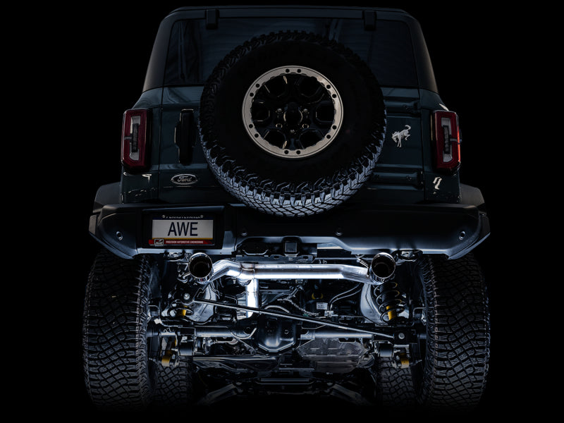 AWE Tuning 2021+ Ford Bronco 0FG Dual Rear Exit Exhaust w/Diamond Black Tips & Bash Guard AWE Tuning Catback  AXOPROS