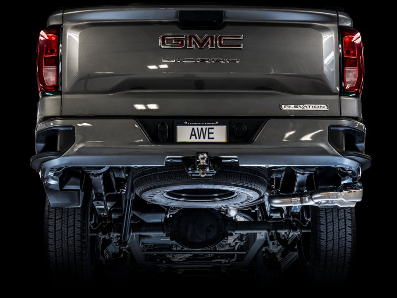 AWE Tuning 4th Gen GM 1500 5.3L 0FG Catback Dual Side Exit (Flat Bumper) - Chrome Tips AWE Tuning Catback AXOPROS