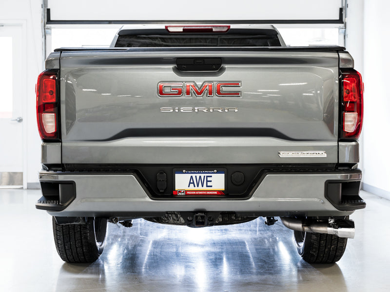 AWE Tuning 4th Gen GM 1500 5.3L 0FG Catback Dual Side Exit (Flat Bumper) - Chrome Tips AWE Tuning Catback AXOPROS