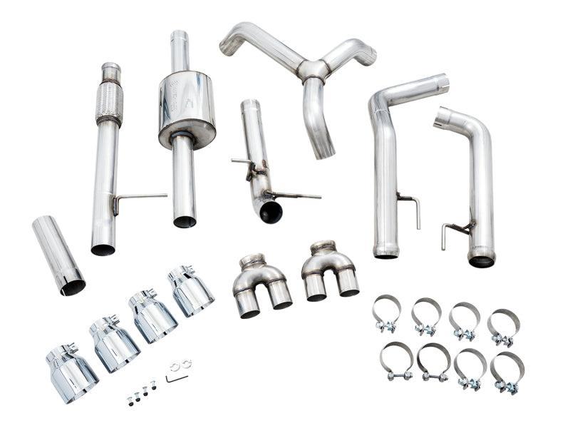 AWE Tuning 4th Gen GM 1500 5.3L 0FG Catback Split Rear Exit (w/ Bumper Cutouts) - Quad Chrome Tips AWE Tuning Catback AXOPROS