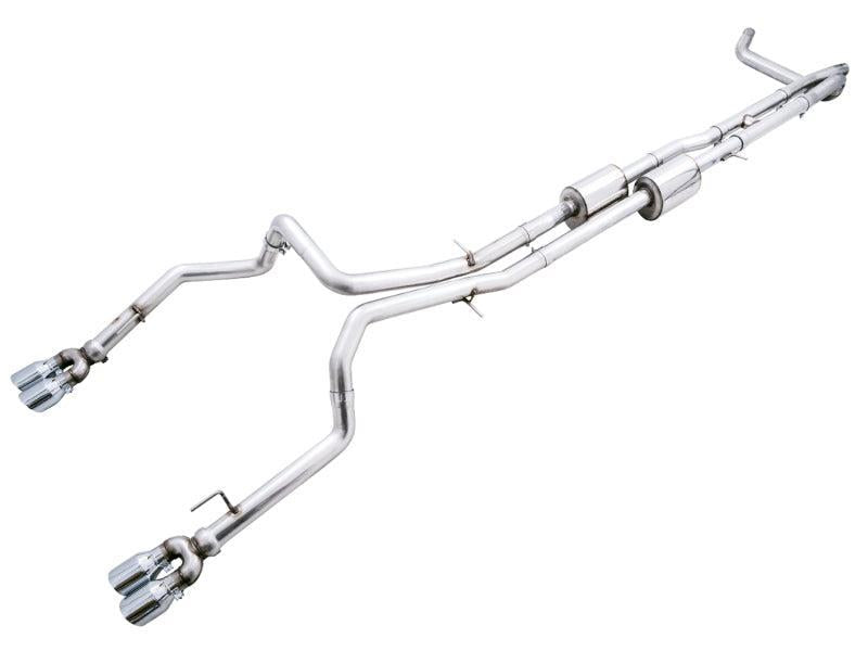 AWE Tuning 4th Gen GM 1500 6.2L 0FG Catback Split Rear Exit (w/ Bumper Cutouts) - Quad Chrome Tips AWE Tuning Catback AXOPROS