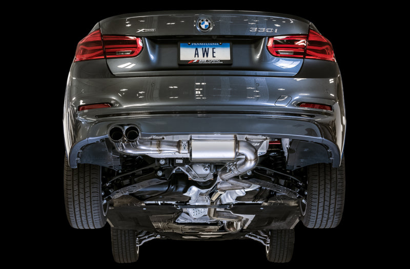 AWE Tuning BMW F3X 28i / 30i Touring Edition Axle-Back Exhaust Single Side - 80mm Silver Tips AWE Tuning Axle Back AXOPROS
