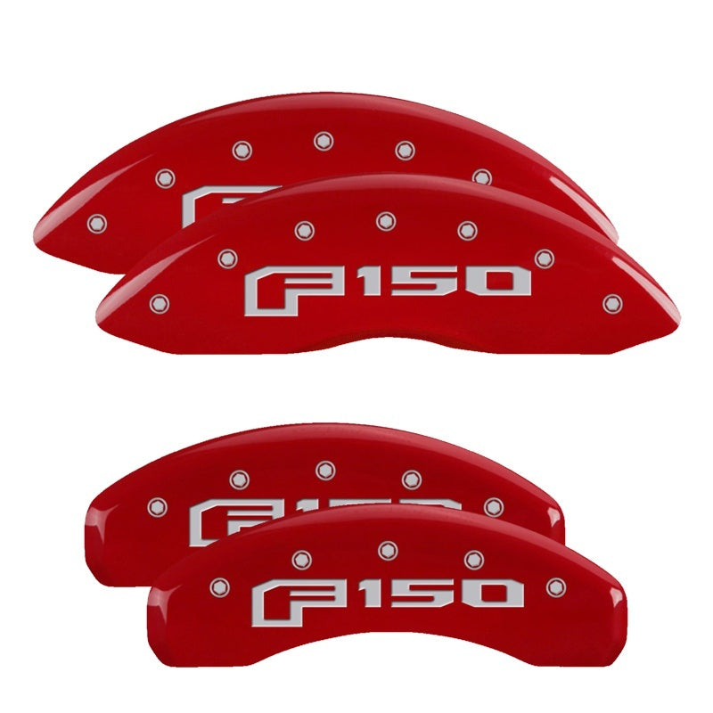 MGP 4 Caliper Covers Engraved Front & Rear 2015 Ford F-150 Red Finish Silver Characters MGP Caliper Covers AXOPROS