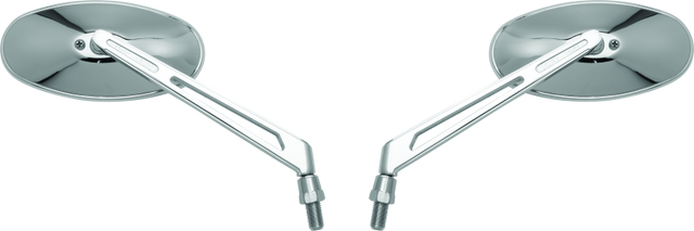 BikeMaster Oval Mirror Machined Arm w/10mm/Yam 10mm/HD Adapters - Pair - Chrome BikeMaster Side Mirrors  AXOPROS