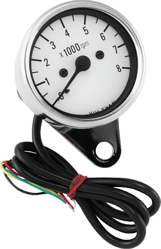 Bikers Choice 2.5 Inch Chrome Mini Tach Universal White Face 8000 RPM Bikers Choice Gauges AXOPROS