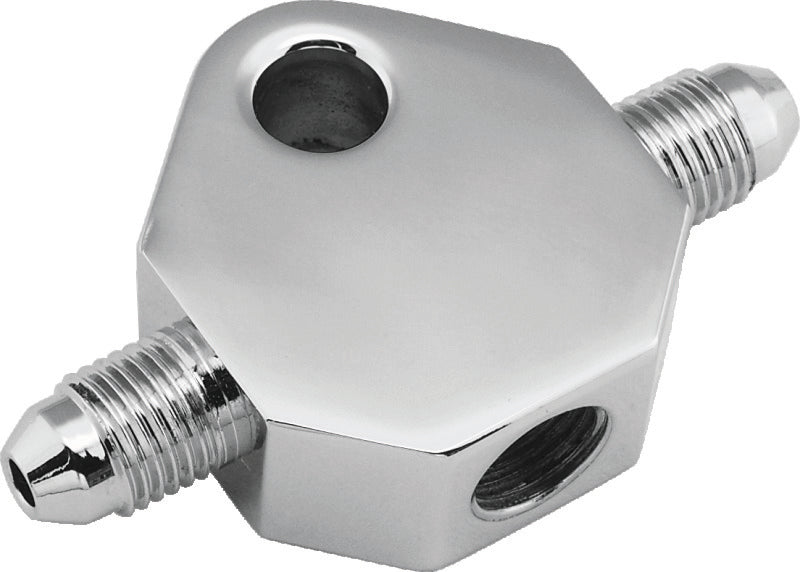 Bikers Choice Chrome Brake Tee 1/8 NPT Center Hole Male AN-3 Side Holes Bikers Choice Brake Hardware AXOPROS