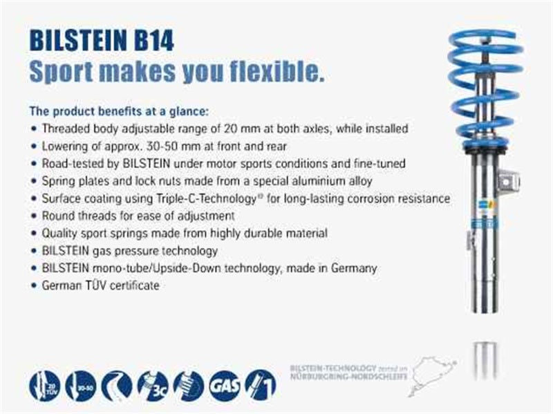 Bilstein B14 2005 Mini Cooper Base Convertible Front and Rear Suspension Kit Bilstein Coilovers AXOPROS