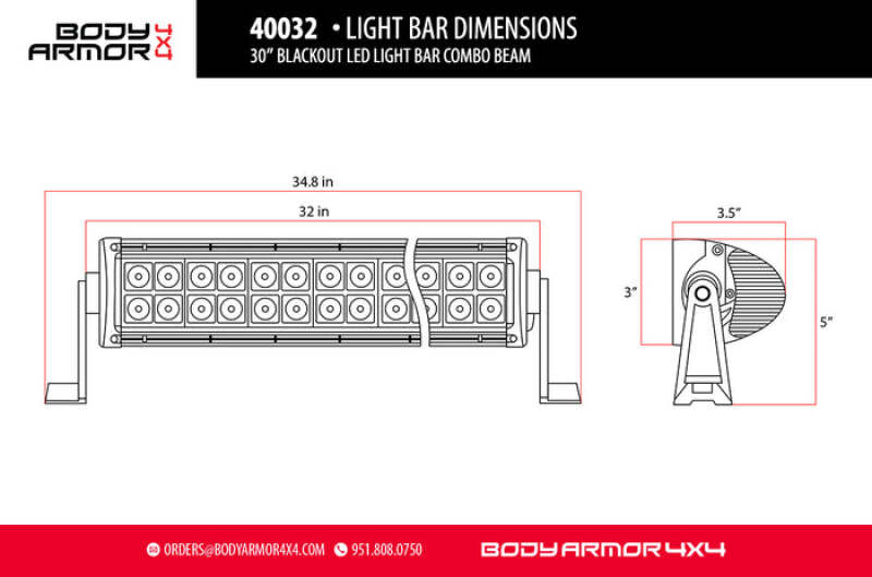 Body Armor 4x4 20in Blackout LED Light Bar Combo Beam with Wiring Harness Body Armor 4x4 Light Bars & Cubes AXOPROS